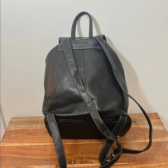 Perlina Black Buttery Smooth Pebbled Leather Backpack - Picture 6 of 14